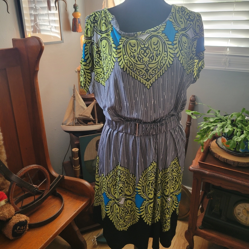 ECI Green and Blue Patterned Blouse